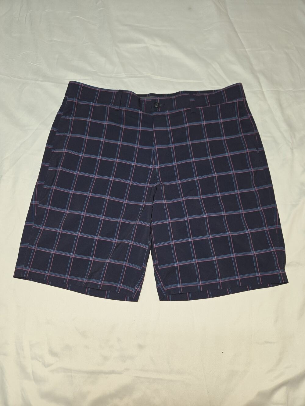 Pro Tour Men's Golf Shorts Size 38 Dark Blue Flat Front Plaid Polyester